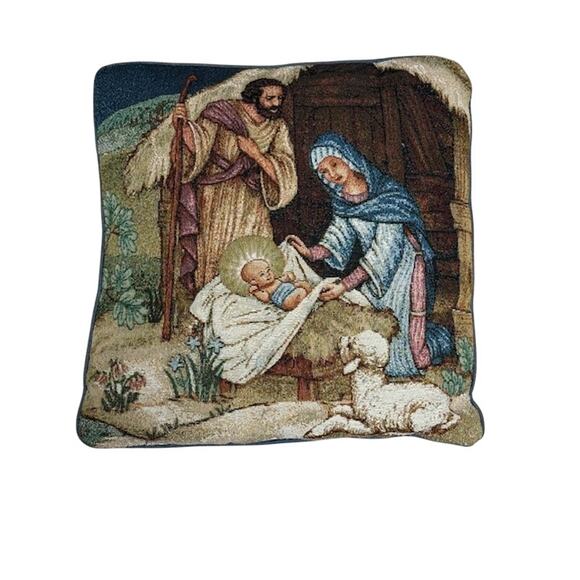 Nativity Scene Throw Pillow Square Holiday Decor Tapestry Nice! - Picture 3 of 5